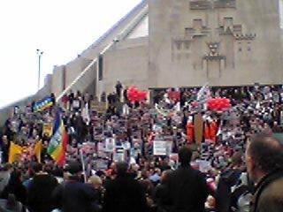 Crowds gather on the steps of the Metropolitan Cathedral