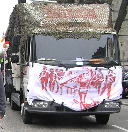 Sound System Truck with Czechtek Anti-repression Campaign Banner