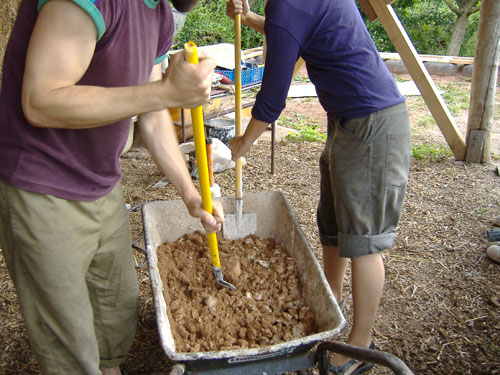 chopping the sand and lime 2
