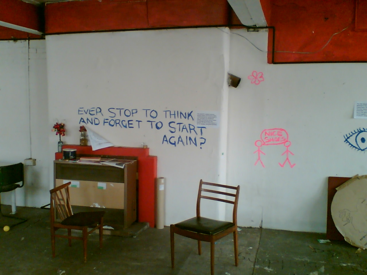 thoughtful graffiti in the cafe