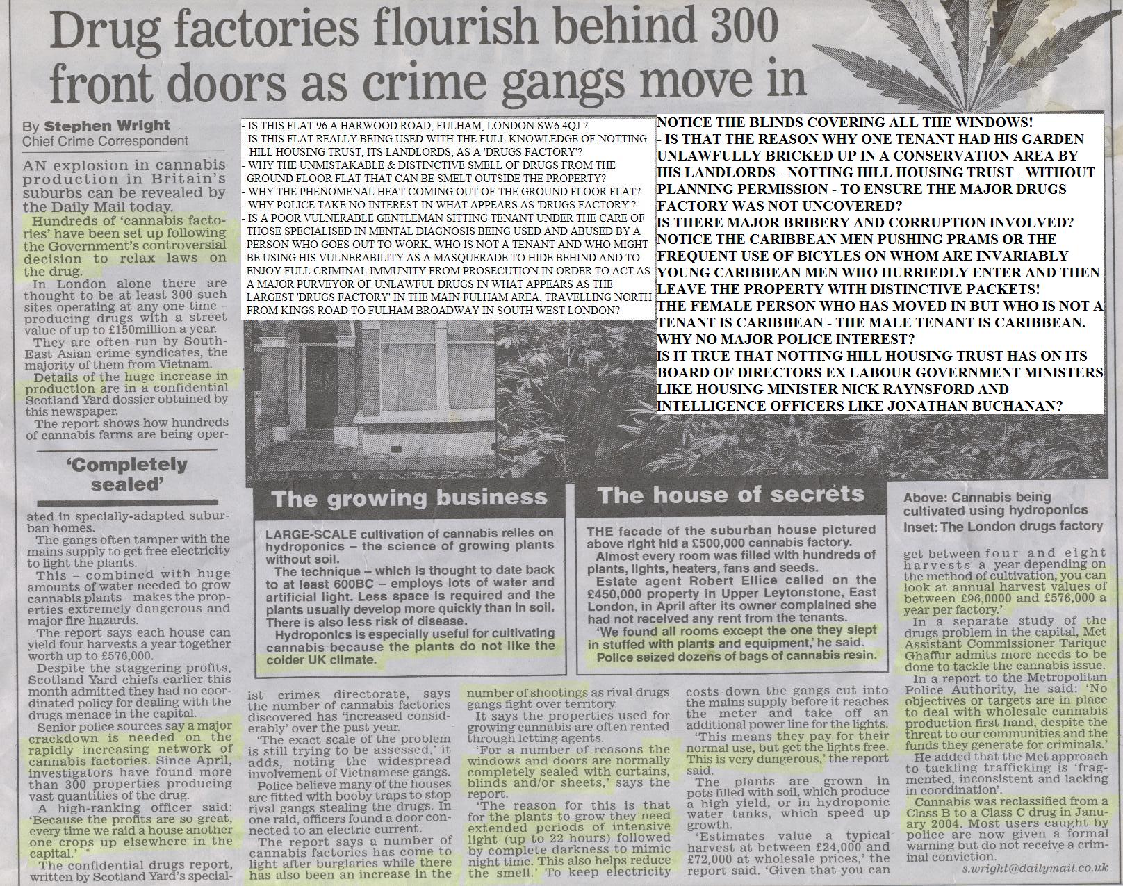 THE MAJOR DRUG FACTORY IN FULHAM THAT CAN NEVER GO AWAY???