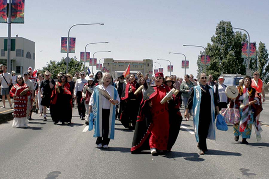 Elders crossing Burrard Bridge
