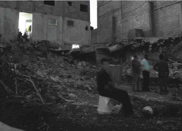 Ruins of demolished residential building in Aksar, 12th of august in the late in