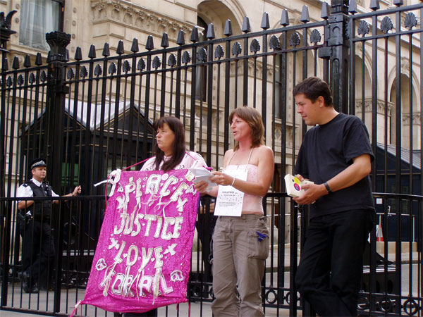 demo outside downing street this afternoon