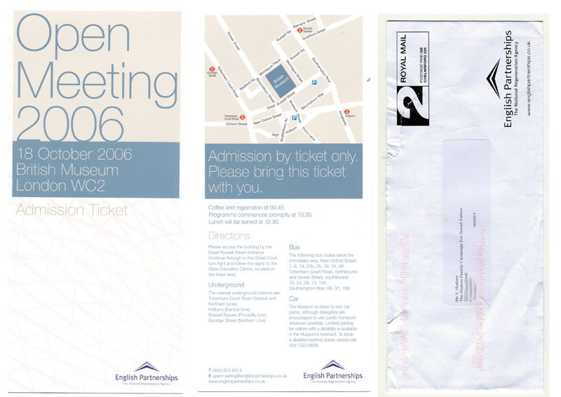 English Partnerships Open Meeting 2006 Invitation and Ticket Entrance Only