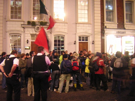 People gathering outside the embassy soon after 5pm.