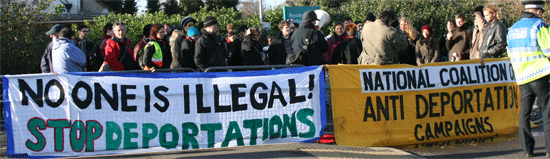 Demonstrators outside Harmondsworth