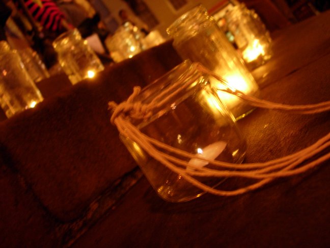 Candles on town hall steps