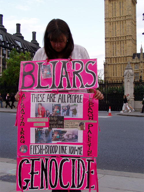 barbara with her genocide banner