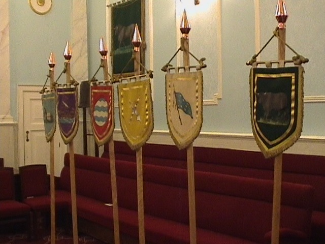 pennants of the twelve tribes of Israel in masonic royal arch temple