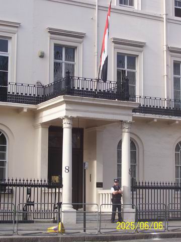 the Syrian embassy guarded by the Met - ain't that ironic?
