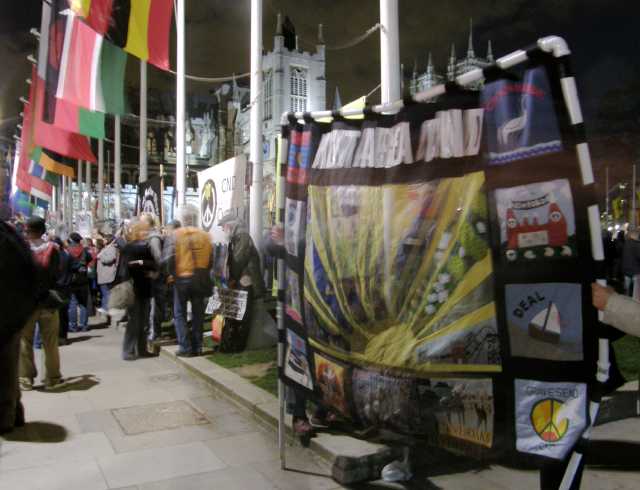 A plethora of banners face the House of Commons