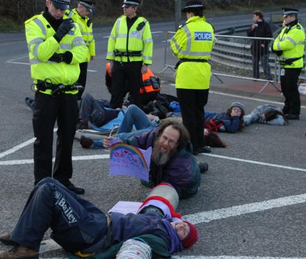 Activists blockade the North Entrance to Faslane