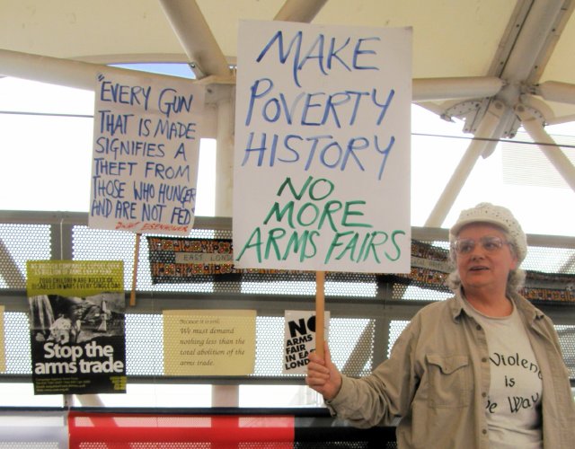 Protester and placards