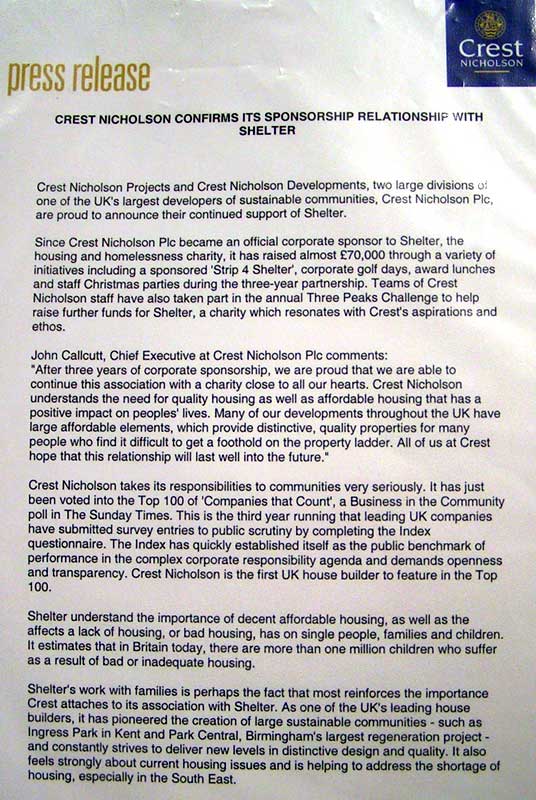 Shelter Crest Nicholson John Callcutt Hypocrisy?