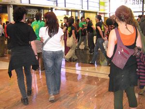 MayDay-ers gathering in the main hall of the shopping center