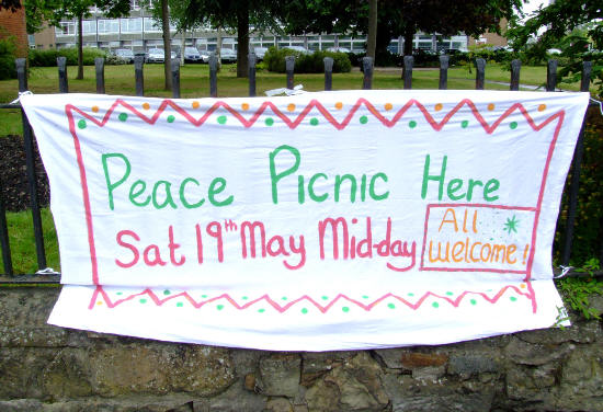 Banner advertising the peace picnic