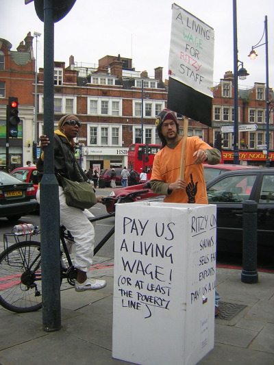 ... whilst others stopped to hear about the striker's demands.