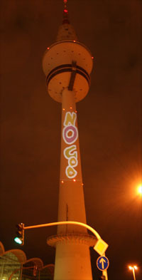 no g8: video projected on tv tower