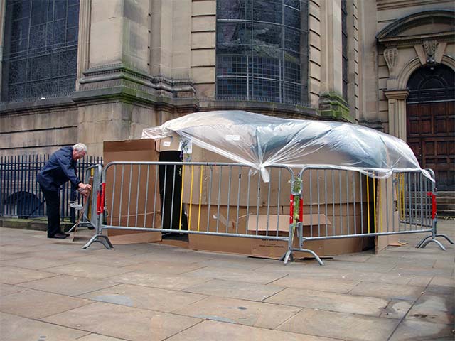 setting up a 'tent' for the sleep-out