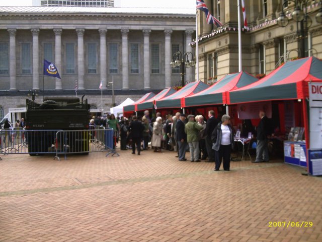 military truck and exhibition tents