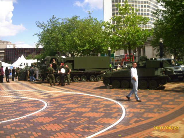 Centenary Sq. filled with military craft