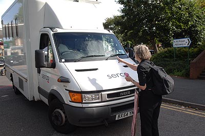 Prison van is stopped.