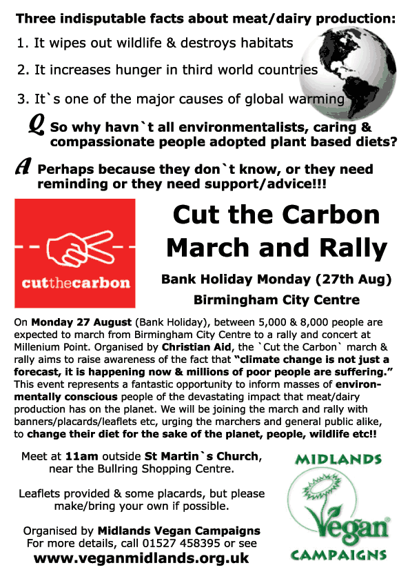 Poster urging veggies & vegans to attend the march & rally