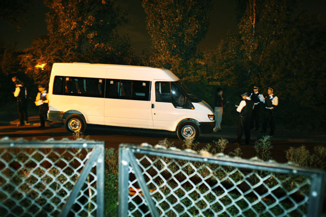 Police is checking all vehicles, by the gates to the site, recording all persons