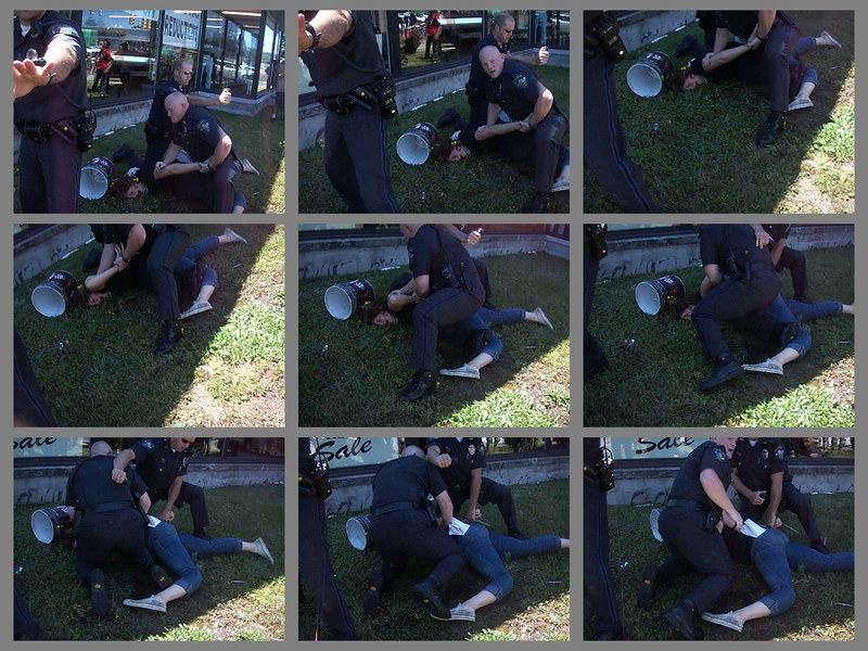 USamerican "free and democratic" police breaking legs of pacific protester