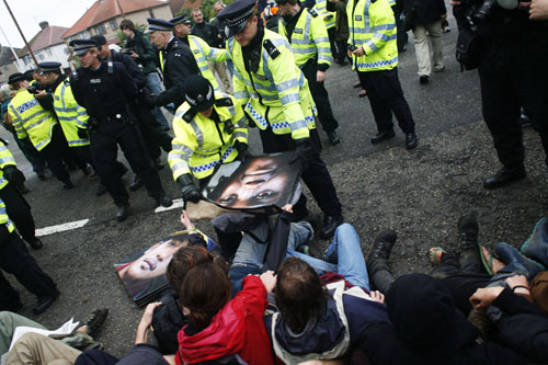 police trying to confiscate the human shields