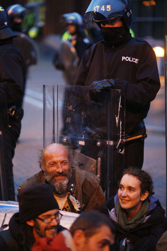 Hanging out at BAA - with the riot cops.