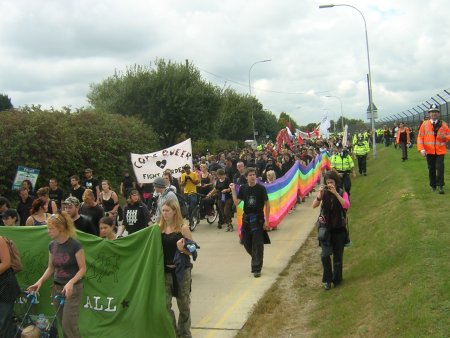 View of the demo at Gatwick approaching Tinsley House detention centre