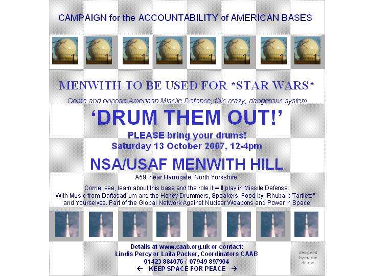 DRUM THEM OUT! at Menwith Hill, Oct 13th.