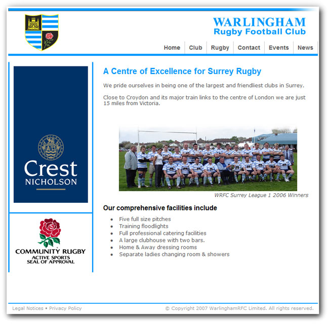 Warlingham Rugby Football Club Crest Nicholson Community Rugby Sponsorship