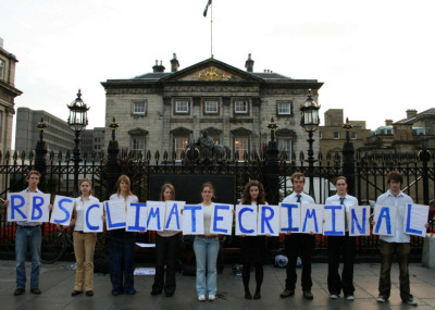 Students protest outside RBS's Central branch in Edinburgh.