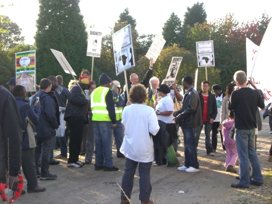 Demonstrators and placards