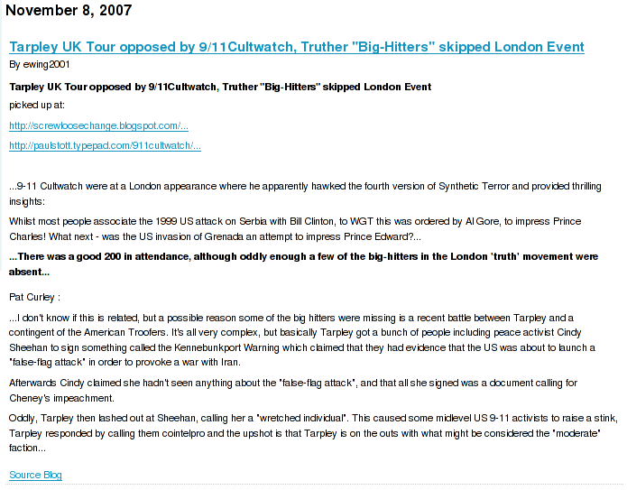 Nico Haupt on 911 Cultwatch and Screw Loose Change's coverage of Webster Tarpley