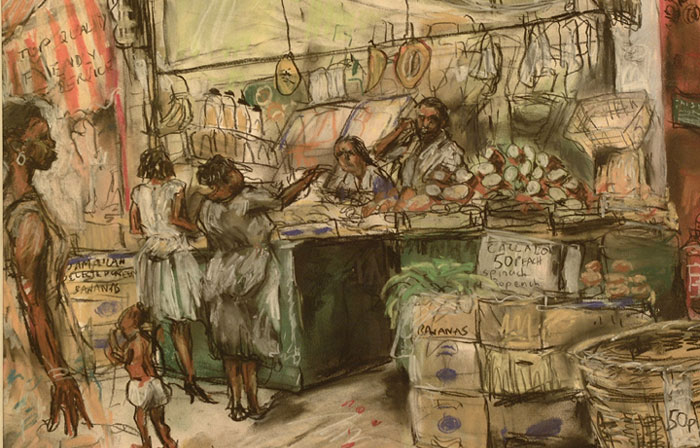 David Williams: Beautiful Sketch of a Carbbean Market