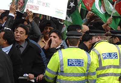 A noisy demo outside downing street...