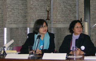 Marie Hilao Enriquez, with Carol Araullo, at The Hague, Netherlands, March 2007