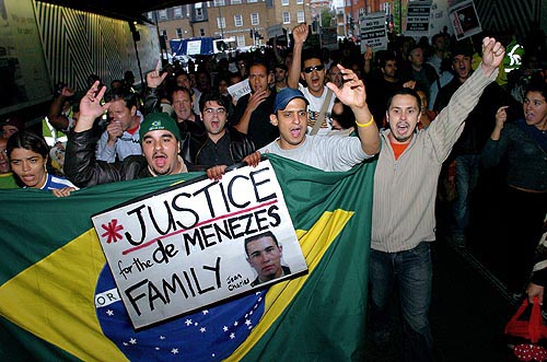 Supporters of the De Menezes family march on MI6.