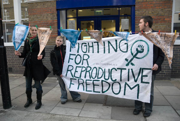 Washing line and banner outside the CMF office