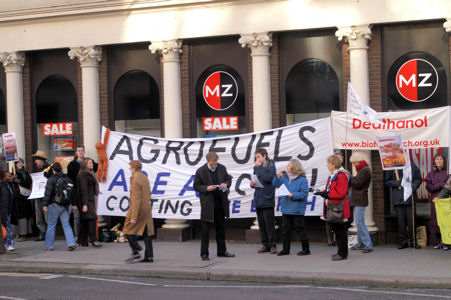 Protestors opposite Greenergy London offices