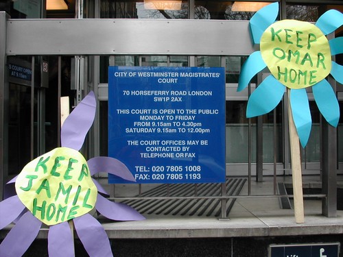 Outside Jamil el-Banna & Omar Deghayes's extradition hearing