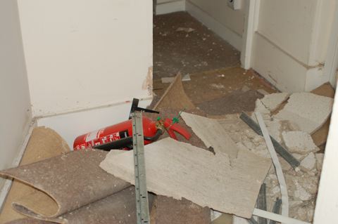 Fire extinguishers torn from walls