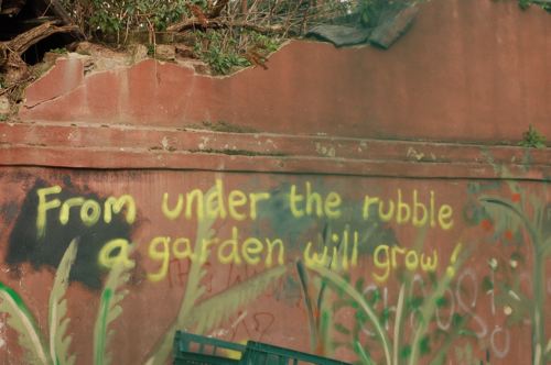 Optimistic graffiti in the yard