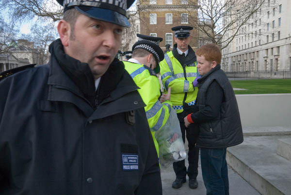 Officer attempts to impede photography during stop and search, Whitehall