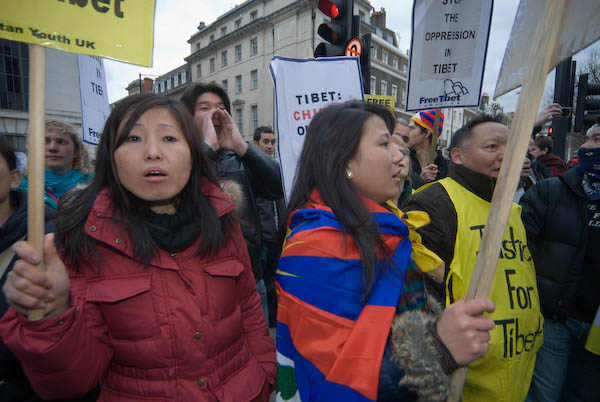 Protesters on the central island