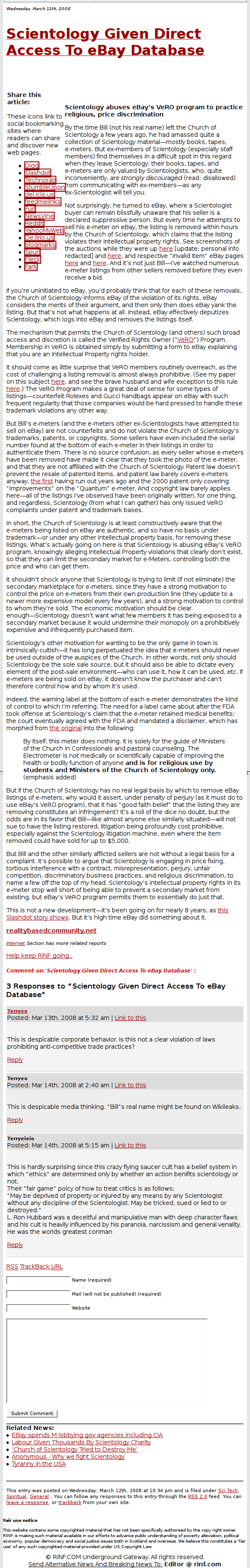 Google cache version of RINF article